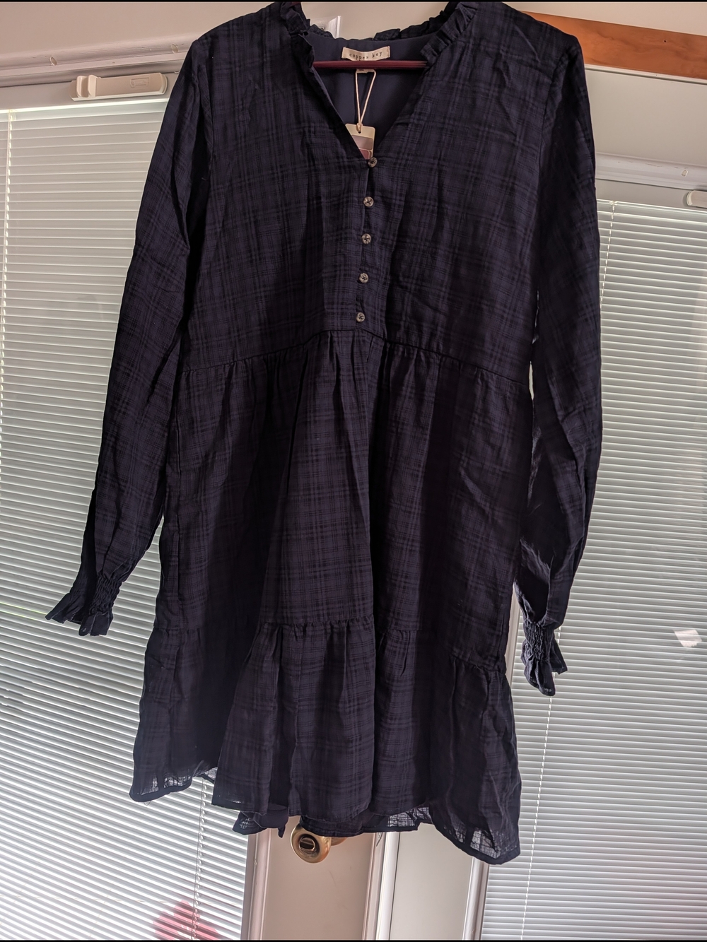 Copper Key Navy Textured Button-Front Dress